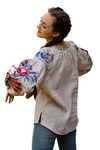 Women's linen embroidered shirt “Bird” in a powder color