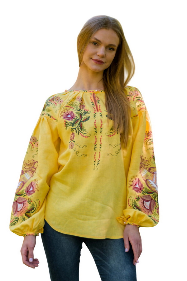 Women’s linen embroidered shirt “Yellow Bird”, 48
