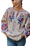 Women's linen embroidered shirt “Bird” in a powder color