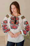Women's linen embroidered blouse “Roses” white