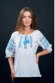 Women's embroidered shirt Horns are blue on white cotton