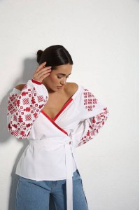 Vyshyvanka women's white with red embroidery Veronika