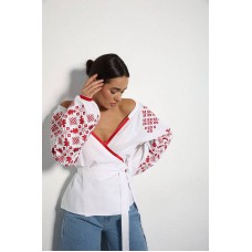 Milk embroidered women's shirt with red embroidery Veronika.