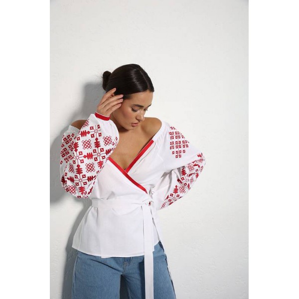 Vyshyvanka women's white with red embroidery Veronika