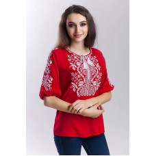 Women's embroidered shirt of red color "Wave"