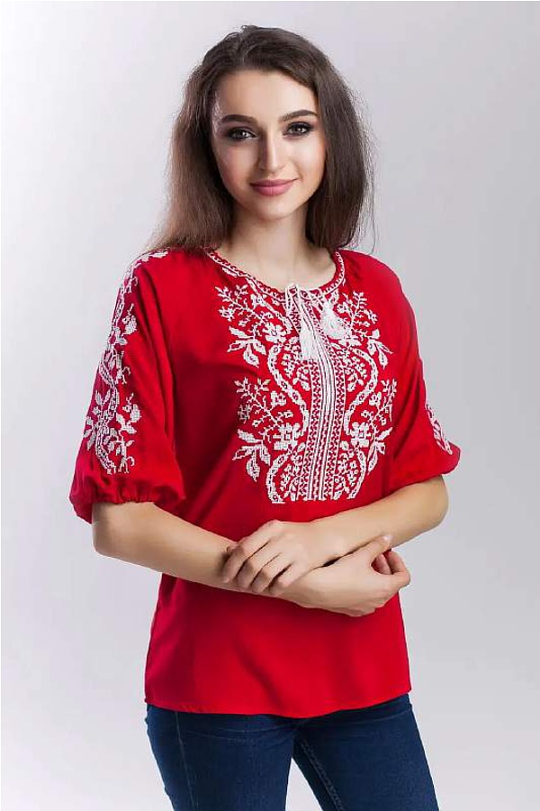 Women's embroidered shirt "Wave" red, 56
