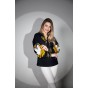 Women's black embroidered shirt with ears of wheat and birds on the sleeves.