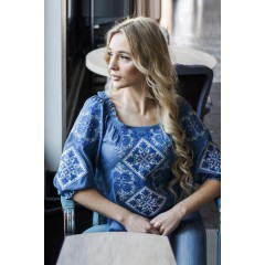 Blue embroidered shirt for women, blue embroidery of Hoverla, XXL