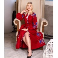 Парижский букет, платье красная с вышивкой Парижский букет, платье красная с вышивкой