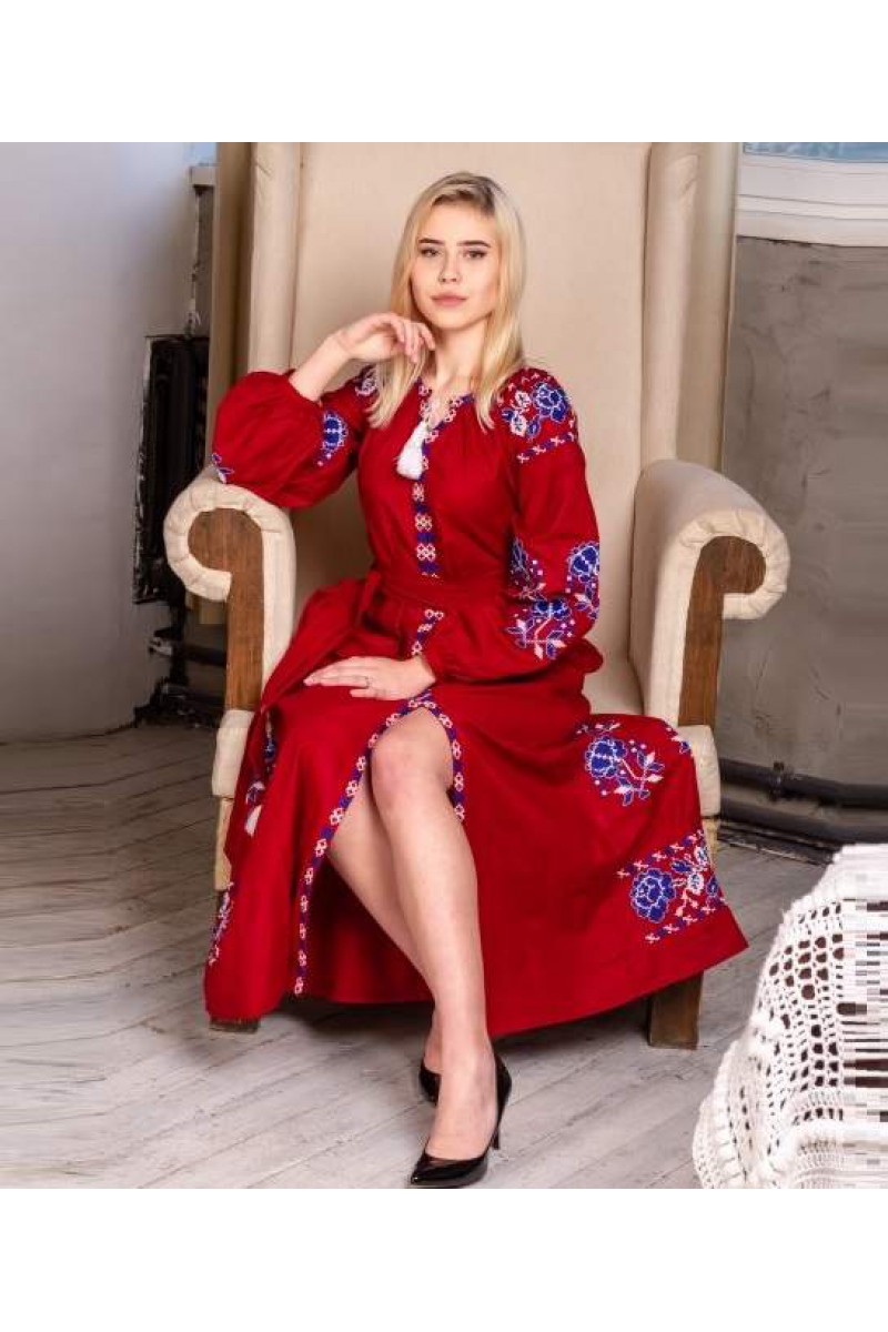 Паризький букет, сукня червона з вишивкою