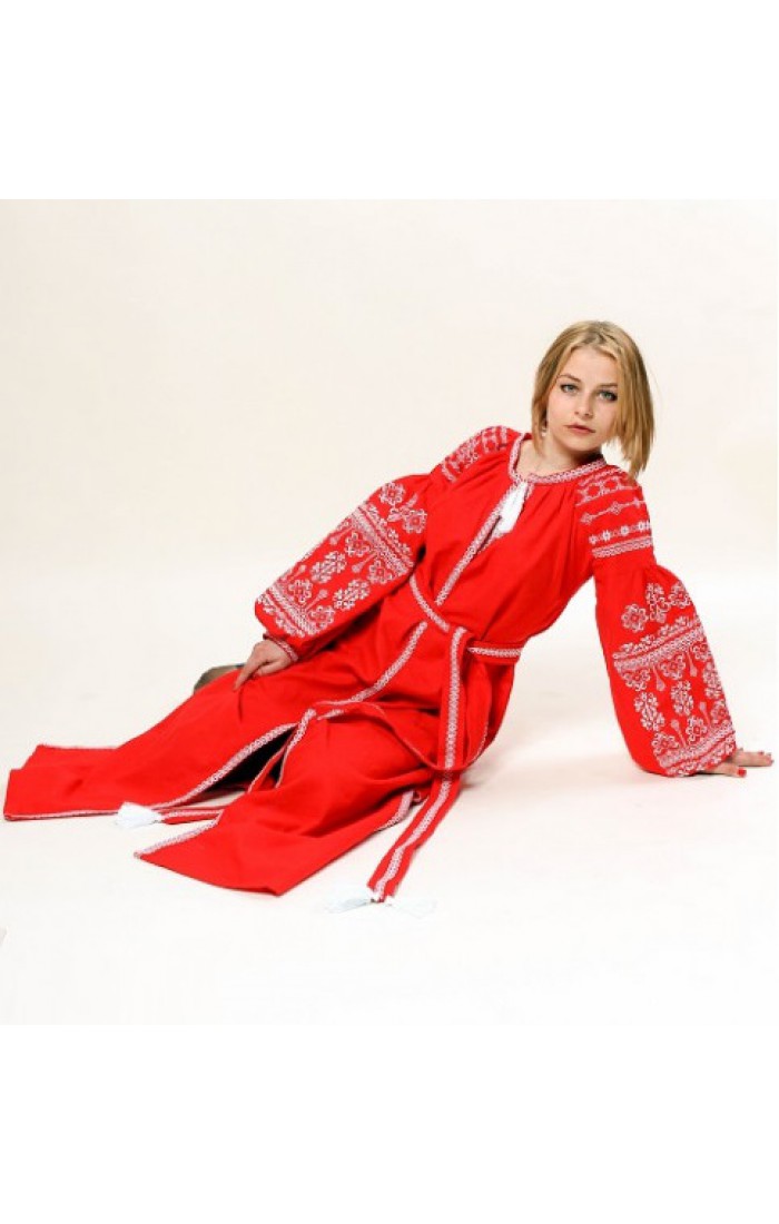 Zlata, red long dress with embroidery
