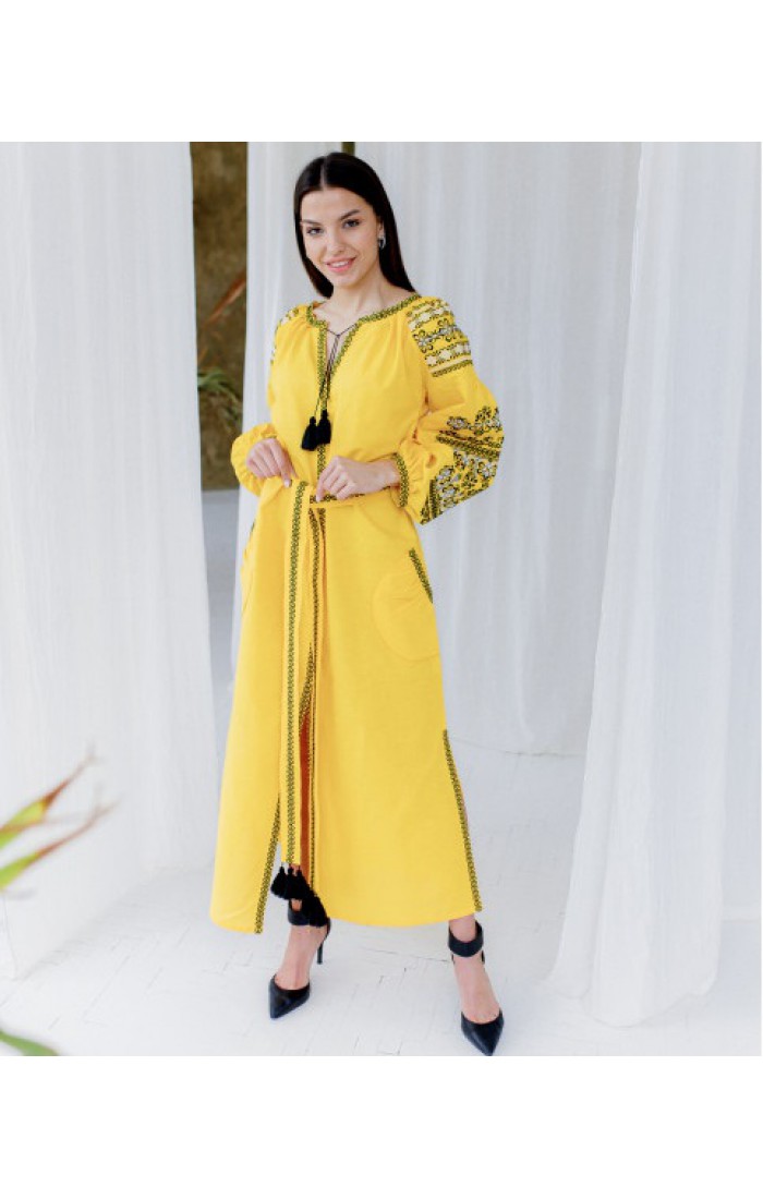 Gold, yellow long dress with embroidery