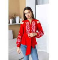 Bohemia, women's red embroidered shirt with white embroidery