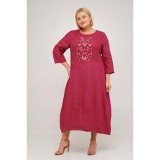 Анита, платье вышиванка женская льняное длинное с нашивкой, бордовый лен