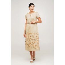 Milena, linen dress with short sleeves, milk flax beige