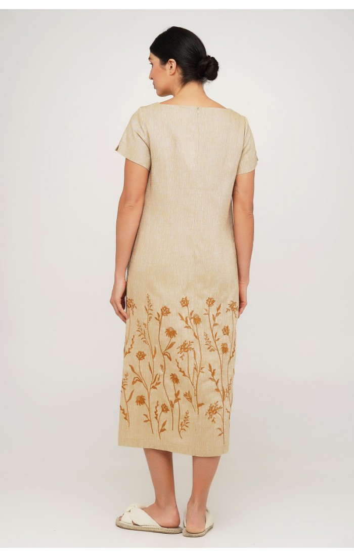 Milena, linen dress with short sleeves, milk flax beige