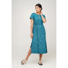 Milena, linen dress with short sleeves, turquoise linen