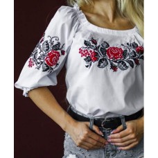 Prestige, embroidered women's poplin blouse with red embroidery