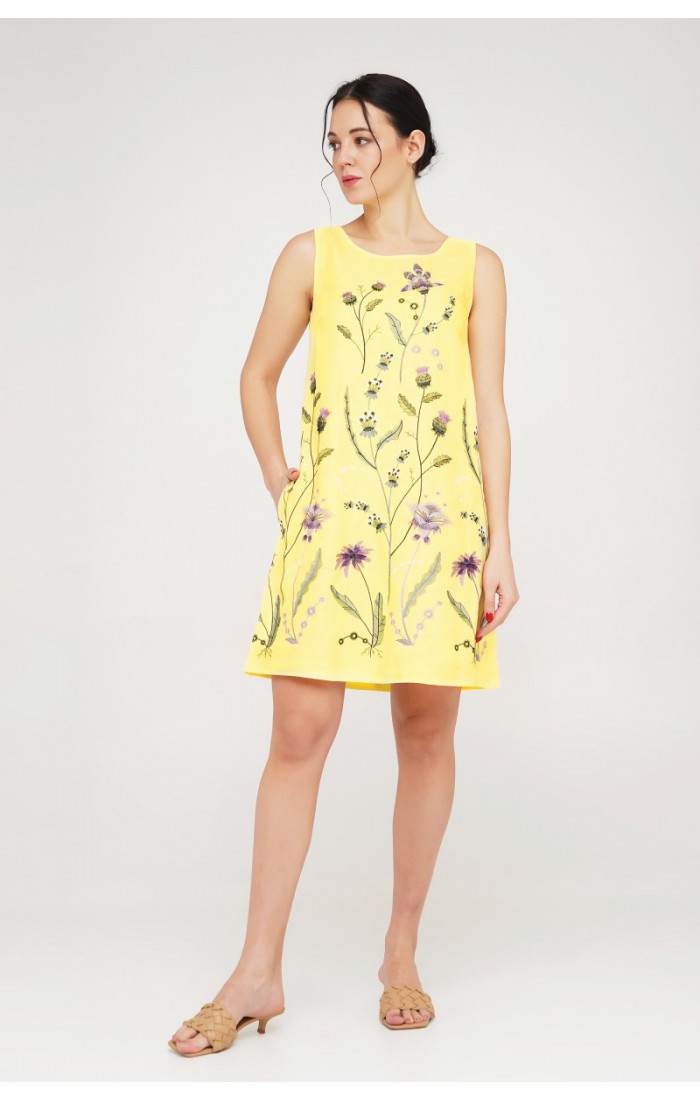 Rebeca, sleeveless linen dress, yellow linen