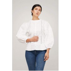 Rose, women's blouse embroidered, white linen