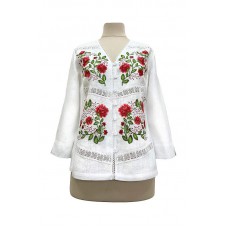 Зоя, блузка из натурального льна с вышивкой и мережкой, белая