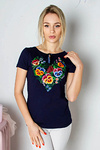 Women's T-shirt with dark-blue embroidery Aniutka