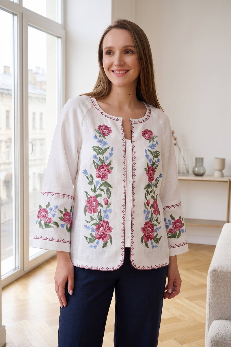 Сучасна вишиванка Надія льон білий