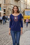 Vita women's blue T-shirt embroidered with cross-stitch