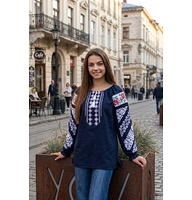 Blue embroidered women's shirt Anychka, size large, 2XL