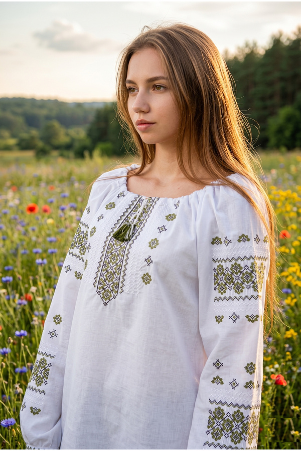 Women's embroidered shirt "Diva" with green embroidery