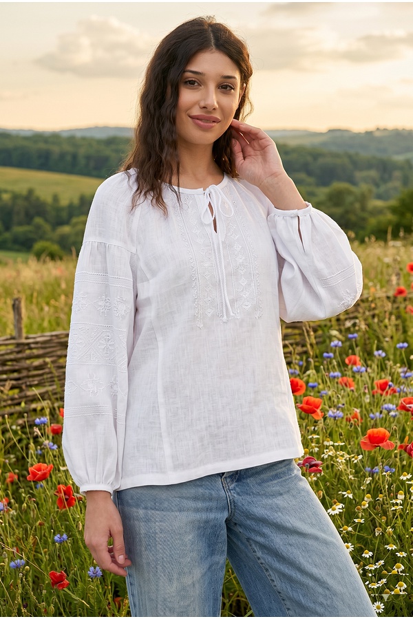 White women's embroidered shirt with white embroidery "Swallow", 54