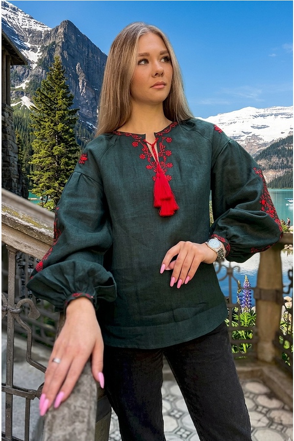 Green embroidered shirt Colorful garden, 62