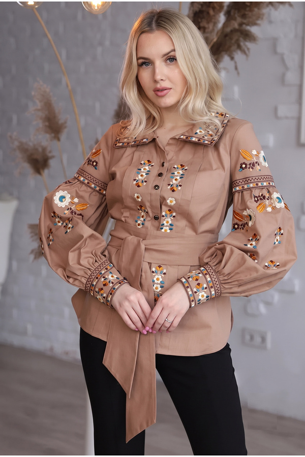Women's embroidered shirt "Yavorivna" dark beige 