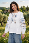 Women's white embroidered shirt with blue embroidery Swallow
