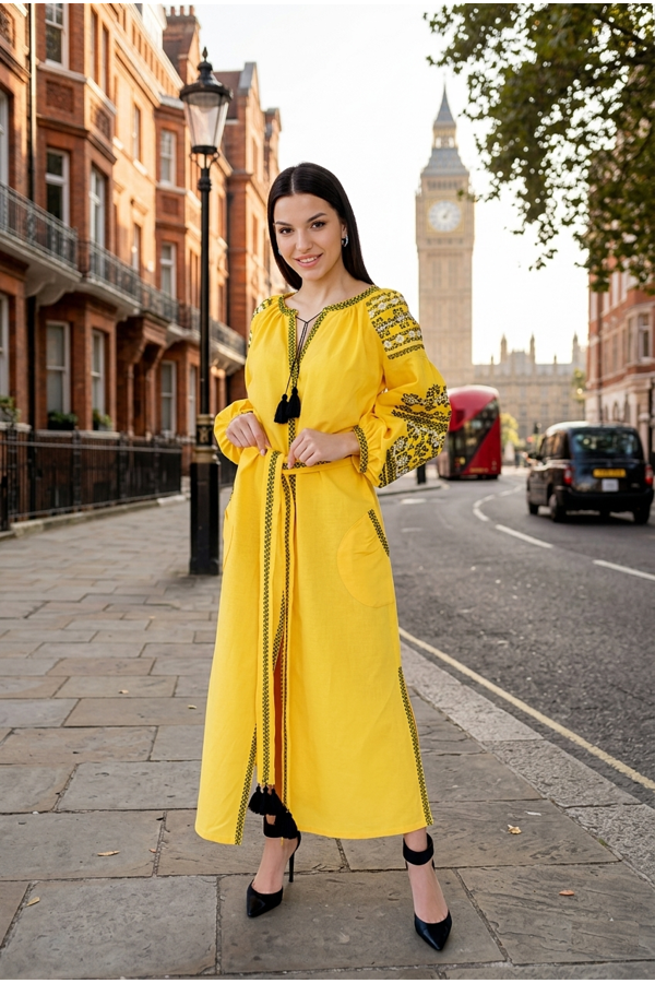 Yellow dress vyshyvanka Zlata, S