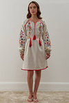 Яворивна женское вышитое платье из молочного льна