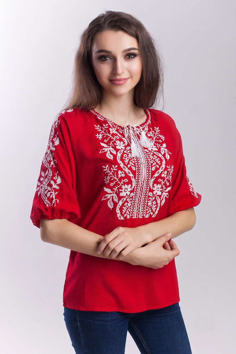Женская вышиванка Волна красная