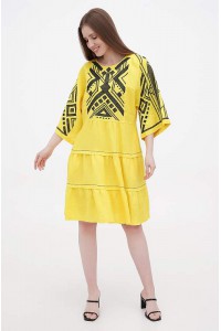 Dress linen long yellow embroidered shirt Boyana