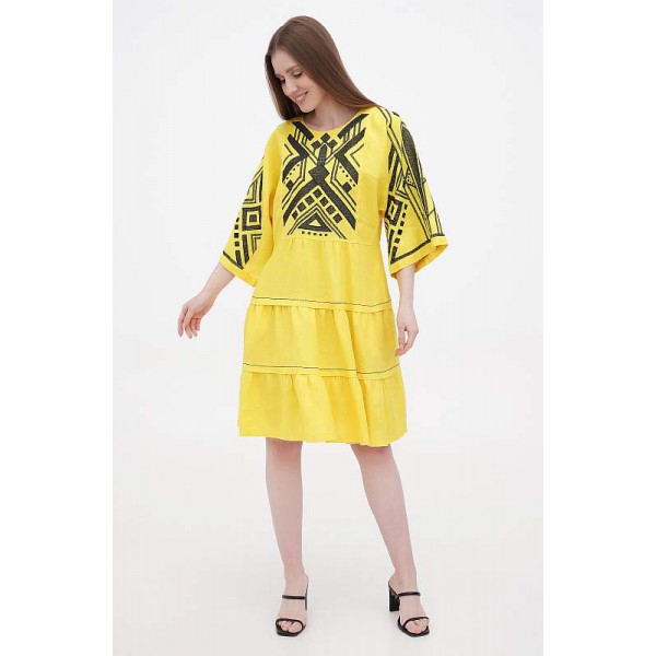 Dress linen long yellow embroidered shirt Boyana