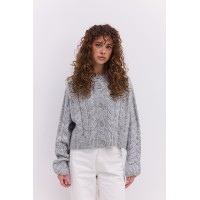 Жіночий в`язаний кардиган короткий світло-сірого кольору