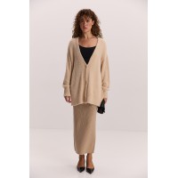 Жіночий в`язаний кардиган oversize світло-бежевий з пухнастої пряжі