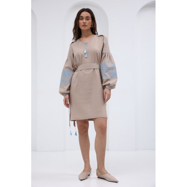 Beige embroidered women's dress Sunbeam