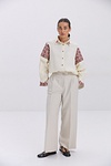 Light beige embroidered shirt with a turn-down collar Horislava