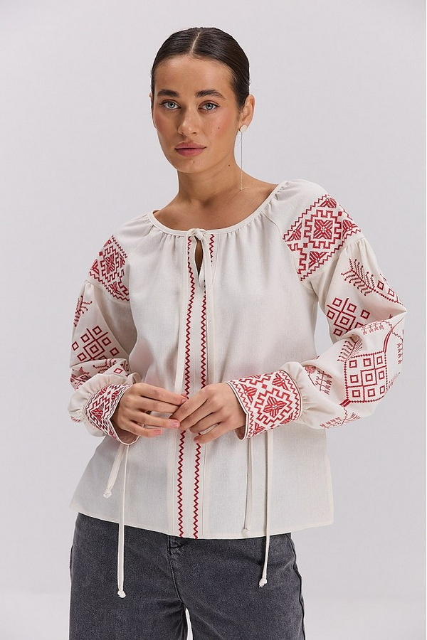 Women's embroidered milk jacket with wide cuffs with ties Grace 