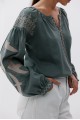 Women's khaki embroidered jacket with golden swallows