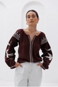 Women's brown embroidered shirt with Swallows (size S)