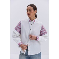 Light beige embroidered shirt with a detachable collar Horyslava