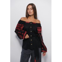 Black off-shoulder embroidered shirt Helana, size XL