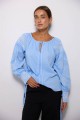 Women's blue embroidered shirt with wide cuffs, Grace, size S