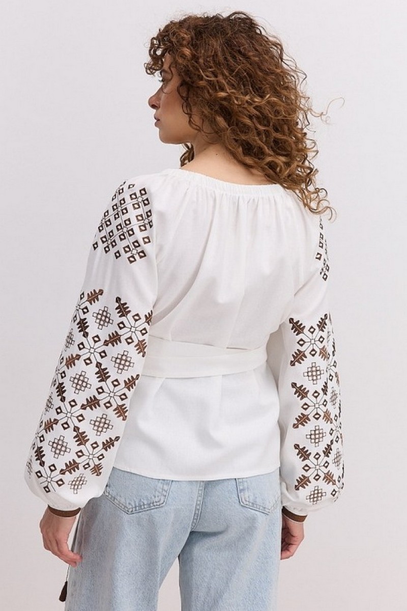 Milk embroidered women's shirt with chocolate embroidery Veronika